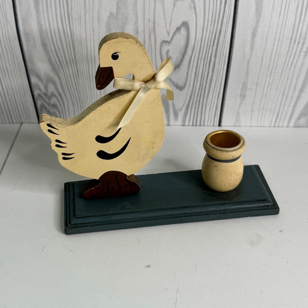 Vintage Giftco Cottagecore Wooden Country Goose Candle Holder Primitive 1980s